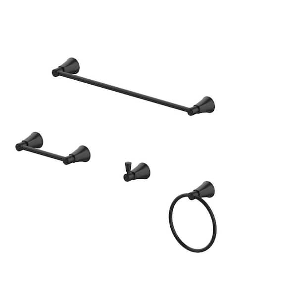 Glacier Bay Melina 4-Piece Bath Hardware Set with 24 in. Towel Bar, TP Holder, Towel Ring and Robe Hook in Matte Black