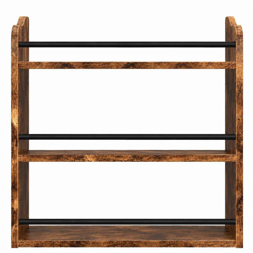 KHKFY 3-Tier Rustic Brown Wood Spice Rack Organizer, Wall Mounted and ...