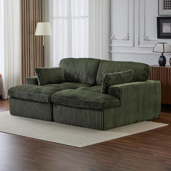 82.68 in. W Square Arm Corduroy Square Sectional Sofa in. Green with Compressed, Chaise Loveseat, No Assembly Required