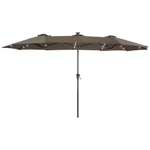 13 ft. x 7.2 ft. Steel Solar-Powered Double-Sided Market Patio Umbrella with Large Canopy Outdoor Table Umbrella Taupe