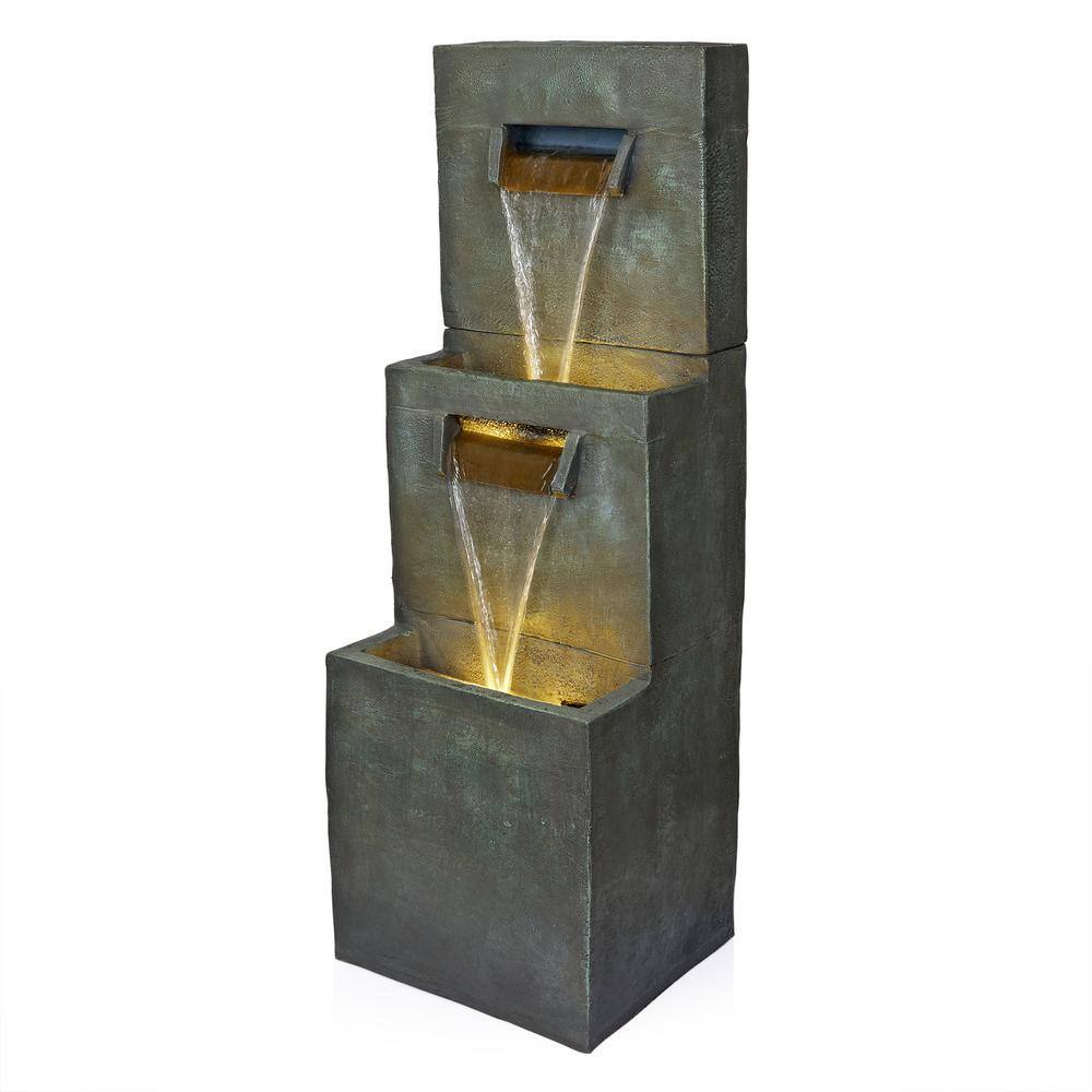 40" Gray Polyresin 2-Tier Modern Fountain with LED Lights