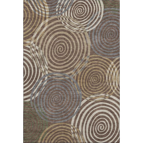 Mayfield Premium Machine Washable Abstract AMF2435 Chocolate 8 ft. x 10 ft. Area Rug