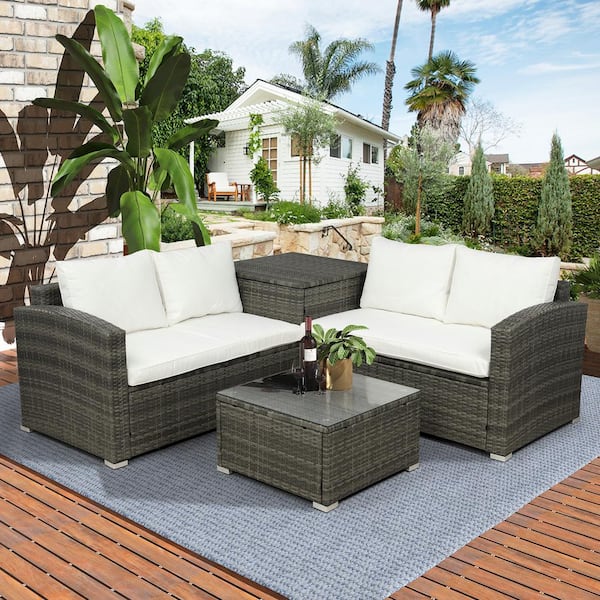 Rattan garden sofa online with storage