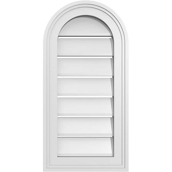 12 in. x 24 in. Round Top Surface Mount PVC Gable Vent: Functional with Brickmould Frame