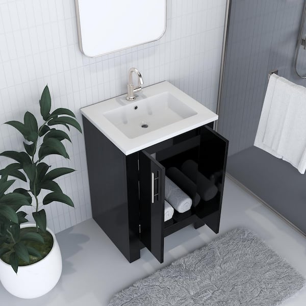 Austin 24 in. W x 20 in. D Bath Vanity in Glossy Black Acrylic Vanity Top in White with White Basin