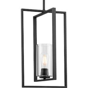 Tavares Collection 60-Watt 11 in. 1-Light Matte Black Mini, Pendant Light with Clear Glass Shade No Bulbs Included