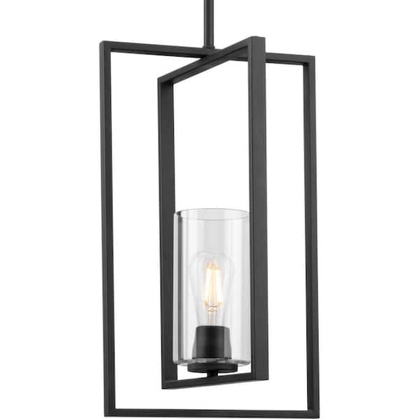 Progress Lighting Tavares Collection 60-Watt 11 in. 1-Light Matte Black Mini, Pendant Light with Clear Glass Shade No Bulbs Included