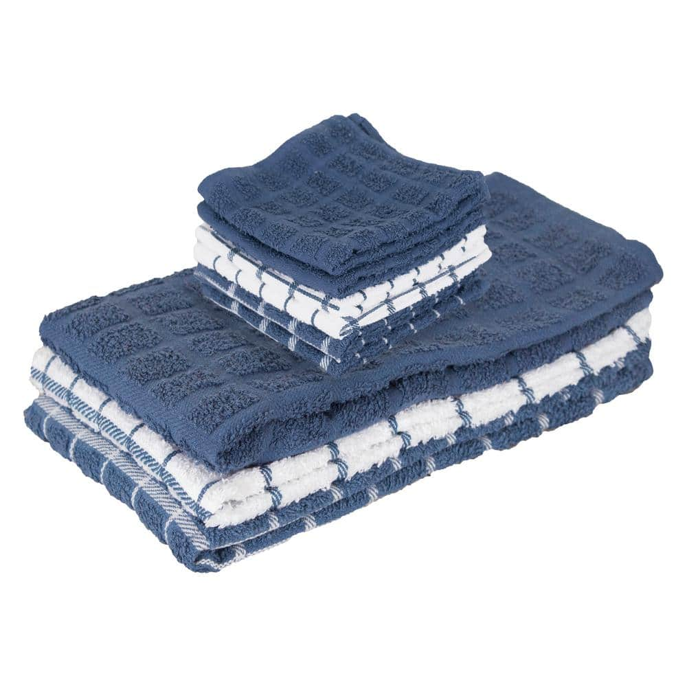 RITZ Federal Blue 3-Pack Terry Check Kitchen Towel Set and 6-Pack Terry ...