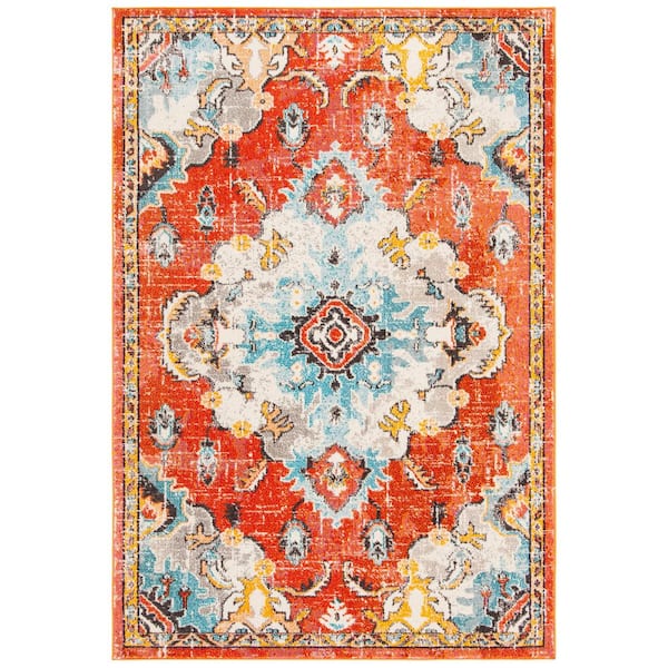 SAFAVIEH Madison Orange/Light Blue 5 ft. x 8 ft. Border Floral Oriental Area Rug