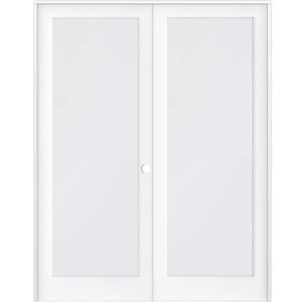 48 in. x 96 in. Craftsman Shaker 1-Lite Satin Etch Left Handed MDF Solid Core Double Prehung French Door