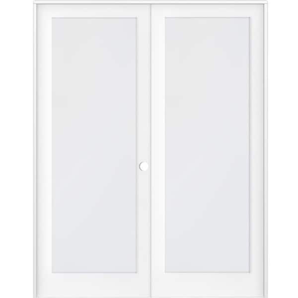 Krosswood Doors 56 in. x 96 in. Craftsman Shaker 1-Lite Satin Etch Left Handed MDF Solid Core Double Prehung French Door