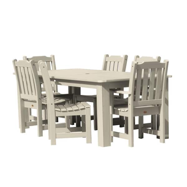 Highwood Lehigh Whitewash 7-Piece Recycled Plastic Rectangular Outdoor Dining Set