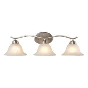 Andenne 26.3 in. 3-Light Transitional Brushed Nickel Bathroom Vanity Light Fixture with Marbleized Glass Shades