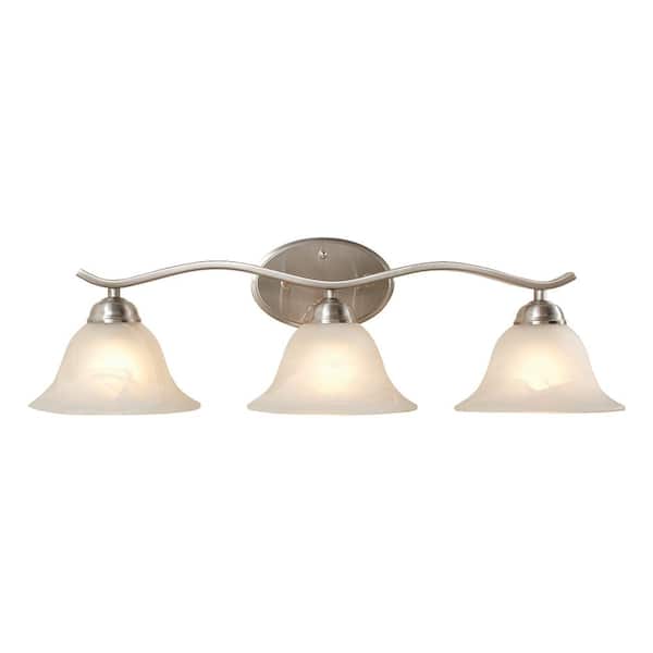 Hampton Bay Andenne 26.3 in. 3-Light Transitional Brushed Nickel Bathroom Vanity Light Fixture with Marbleized Glass Shades