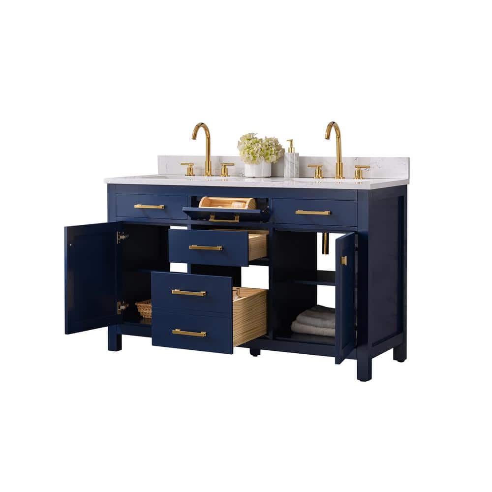 Navy Blue Double Freestanding Bathroom Vanity with Gold Hardware