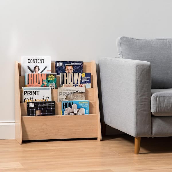 Afoxsos USA Wide Wooden Magazine Rack, 4-Pocket Periodical Book