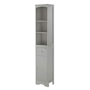 13.4 in. W x 9.1 in. D x 66.9 in. H Gray Modern Style Bathroom Freestanding Storage Linen Cabinet