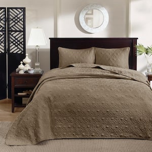 Mansfield 3-Piece Mocha Polyester Queen Bedspread Set