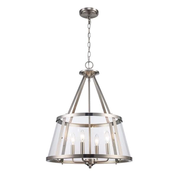Home Decorators Collection Lincoln 20 in. 4-Light Brushed Nickel Pendant Light Fixture with Metal and Clear Glass Shade