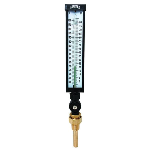 Winters Instruments 9 in. Aluminum Industrial Thermometer with 3/4 in. NPT Lead-Free Brass Thermowell and Temperature Range of 30 to 180 F/C