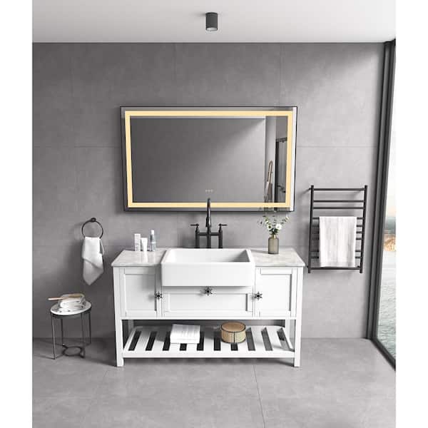 60 in. W x 36 in. H Rectangular Aluminum Framed Anti-Fog Dimmable Wall Mounted LED Bathroom Vanity Mirror in Gold