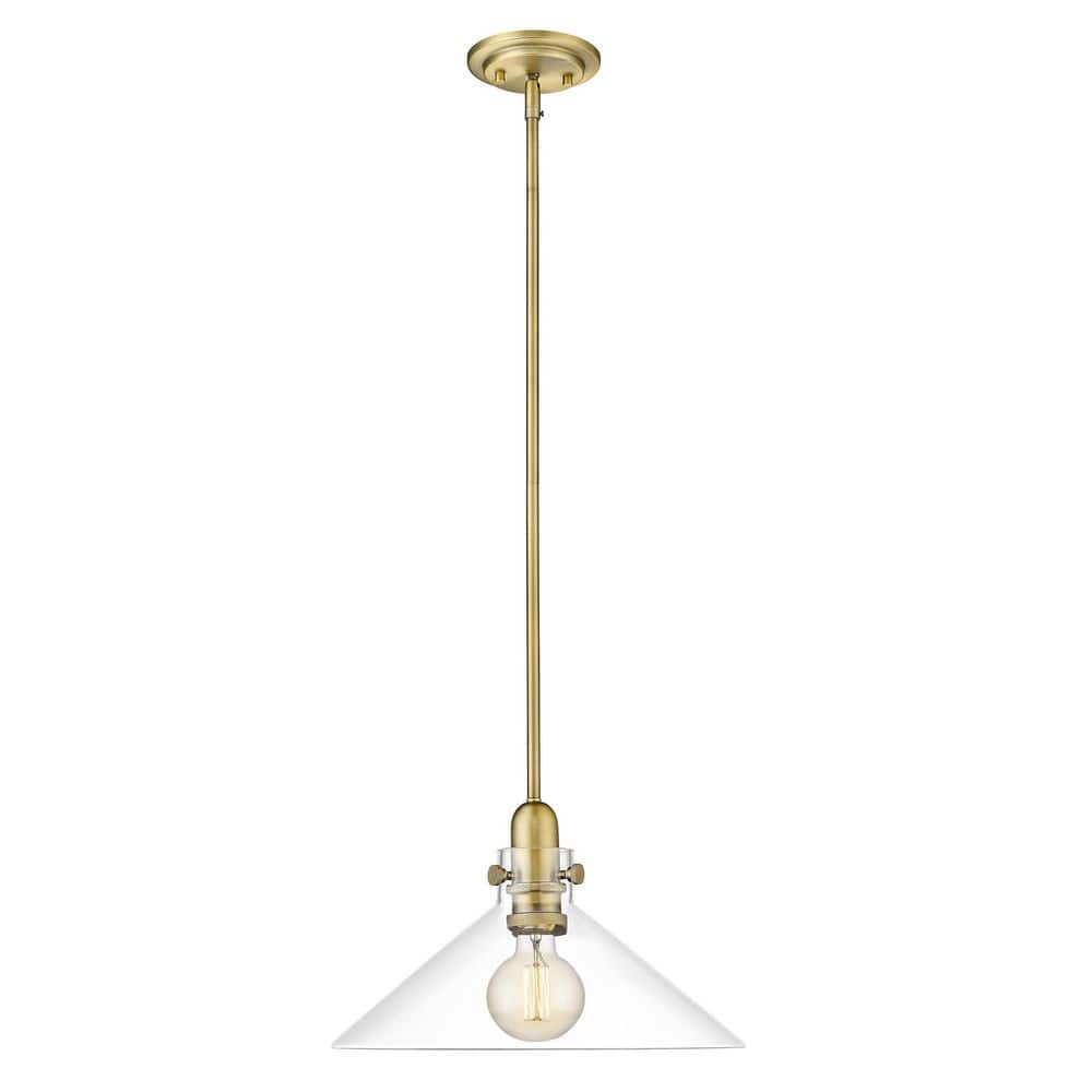 Dwyer Antique Brass and Polished Nickel 15'' Cone Pendant Light