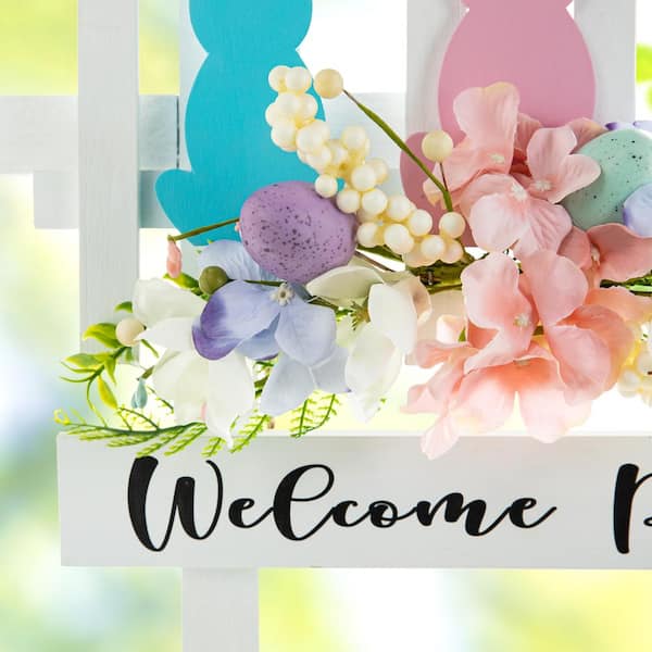 Glitzhome 14 in.L Easter Wooden Bunny Fence Door Hanger