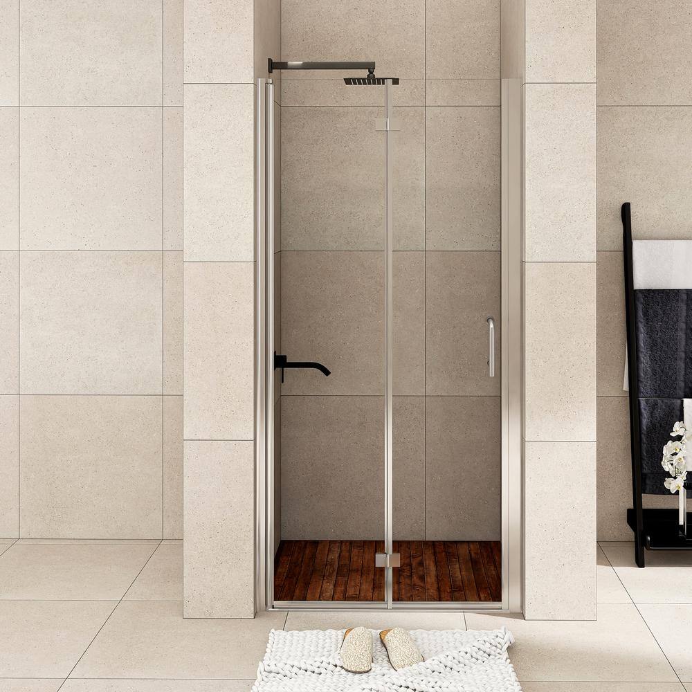 30" x 72" Chrome Semi-Frameless Bi-Fold Shower Door with Clear Glass