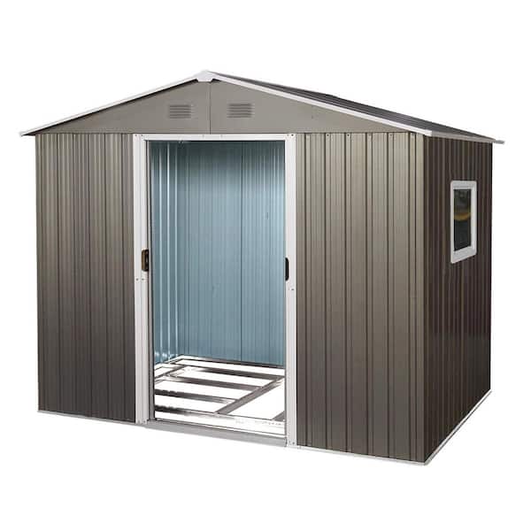 Outdoor Storage Shed 8 ft. W x 6 ft. D Metal Shed with Window and Foundation Gray (48 sq. ft.)