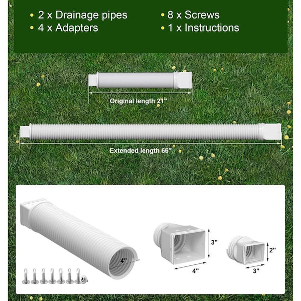 Angel Sar White Rain Gutter Downspout Extensions, Downspout Extender for Rainwater Drainage Flexible From 21 to 66 in. (2-Pack)
