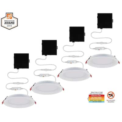 Commercial Electric Slim Baffle Integrated LED 6 in Round Adj Color Temp Canless Recessed Light for Kitchen Bath Living rooms, White 4-Pack 91480