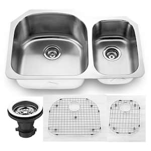 Oceanus Undermount 16-Gauge Stainless Steel 31.5 in. 65/35 Double Bowl Kitchen Sink with Grid and strainer