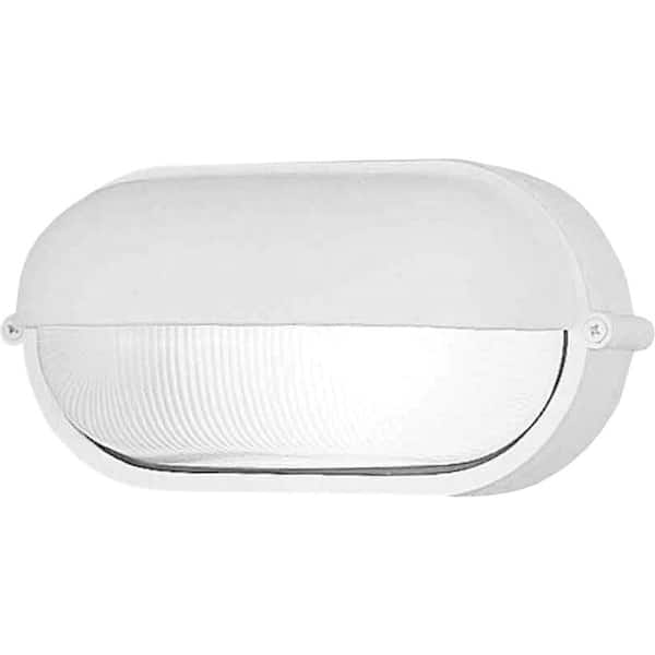 Volume Lighting Small 1-Light White Aluminum Outdoor Flush Mount Ceiling Fixture/Wall Mount Sconce Frosted Ribbed Glass Half Oval Sphere