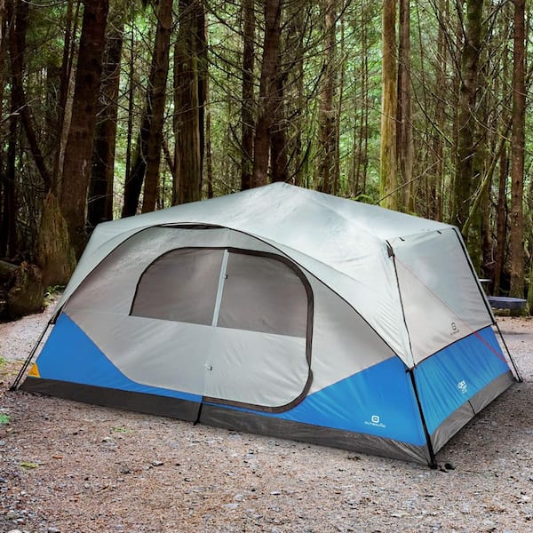 OUTBOUND QuickCamp 10-Person 3-Season Blue Cabin Tent with Rainfly