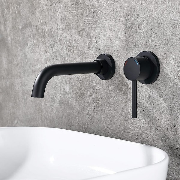 AIMADI Single Handle Wall Mounted Bathroom Faucet with Swivel Spout Brass 2-Hole Bathroom Sink Taps in Matte Black
