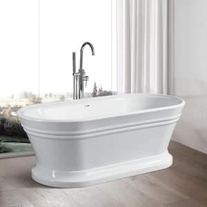 Versailles 59 in. Acrylic Flatbottom Freestanding Bathtub in White/Polished Chrome