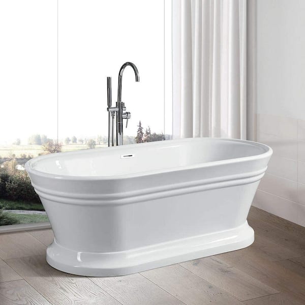 Versailles 59 in. Acrylic Flatbottom Freestanding Bathtub in White/Polished Chrome