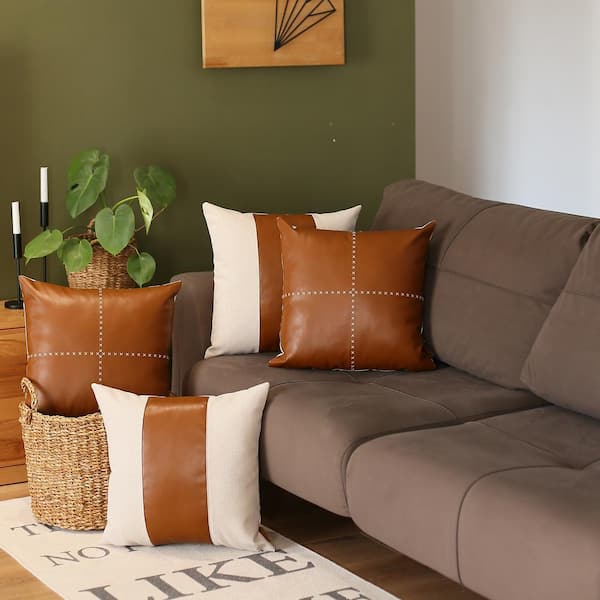 Brown Couch with Variety of Throw Pillow Covers - Soul & Lane
