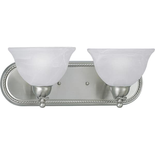 Progress Lighting Avalon Collection 2-Light Brushed Nickel Alabaster Glass Traditional Bath Vanity Light