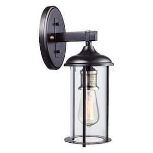 Blues 15.5 in. 1-Light Oil Rubbed Bronze and Antique Gold Outdoor Wall Light Fixture with Clear Glass