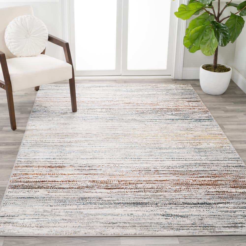 Gray and Blue Striped Synthetic 4' x 6' Area Rug