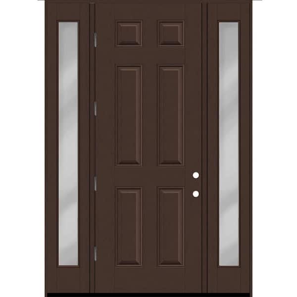 Steves & Sons Regency 64 in. x 96 in. 6-Panel RHOS Chestnut Stain Mahogany Fiberglass Prehung Front Door w/ Clear 12 in. SLs 4-9/16