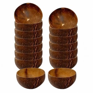 16 fl. oz. Natural Coconut Bowl, Handmade Serving Bowl for Smoothie and Salad, Kitchen Decor, in Brown (Set of 14)