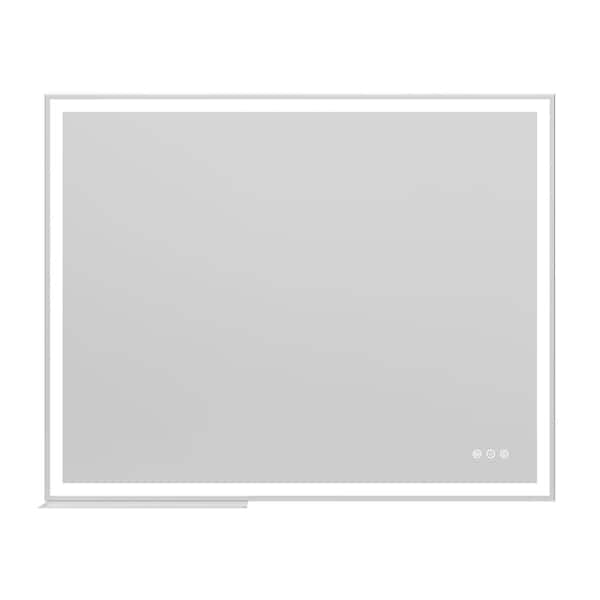 Unbranded 32 in W x 40 in. H Silver Rectangular LED Anti-Fog Touch Switch Wall Mirror with Tray