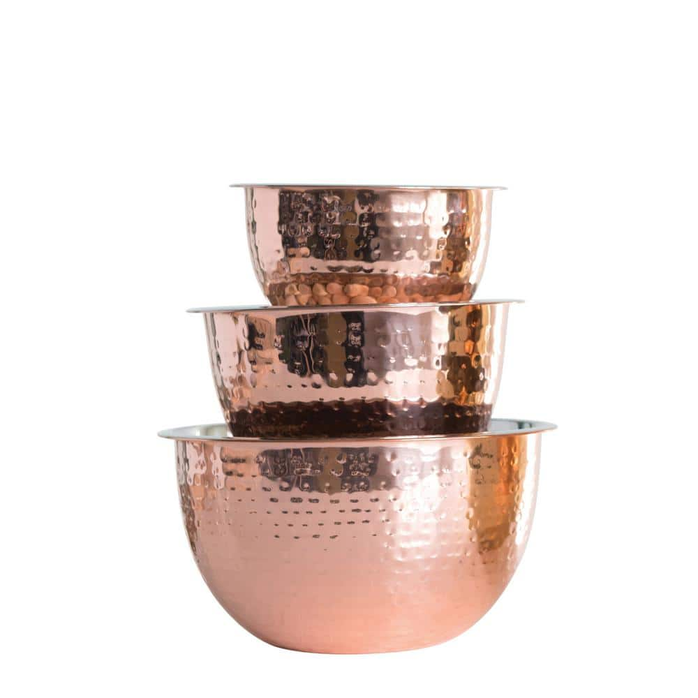 Storied Home 160 fl. Oz. Copper Stainless Steel Hammered Bowls (Set of 3)