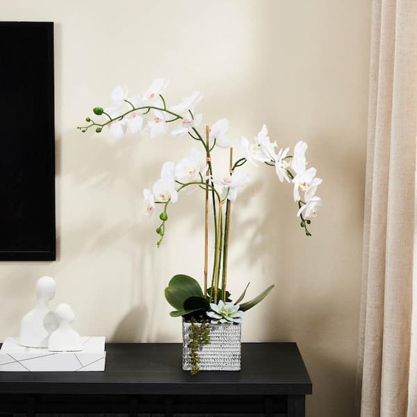 Unbranded Real Touch 29 in. H White Artificial Orchid in Ceramic Pot