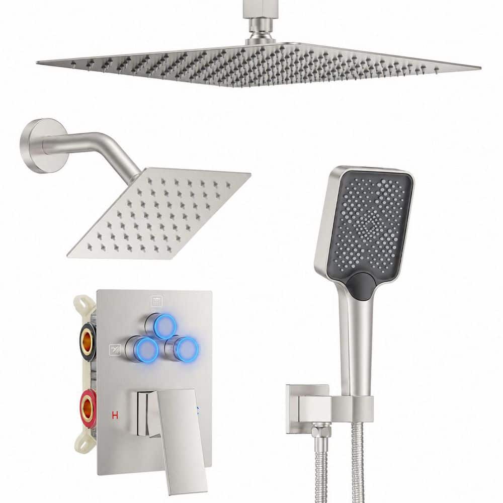 12 in. Ceiling Mount Rainfall Shower System with 2 Shower Heads, Handheld and Diverter, Brushed Nickel Trim Kit price history on PriceWatchPro