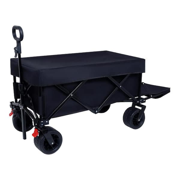 3.81 cu. ft. Fabric Utility Collapsible Folding Wagon Garden Cart, Shopping Beach Cart, Beach Wagon for Outdoor, Black