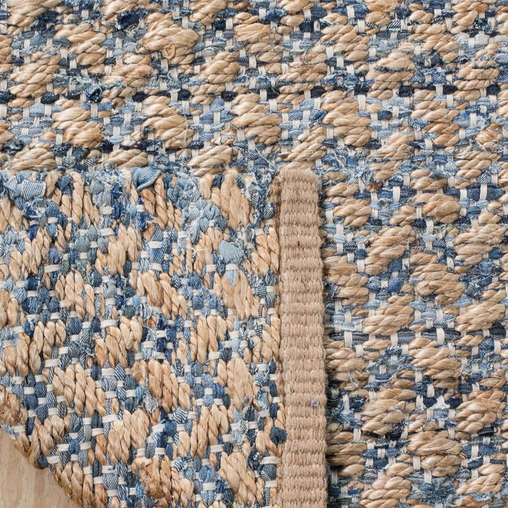 Handmade Blue and Natural Geometric Jute Area Rug, 9' x 12'