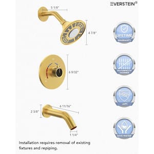 LED Display Single Handle 2-Spray Shower Faucet Set  with High Pressure in. Brushed Gold (Valve Included)